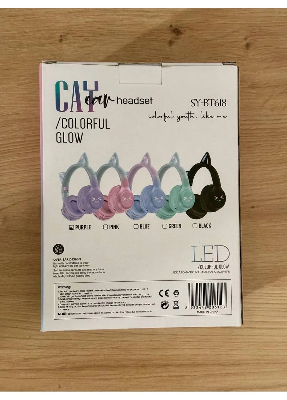 Дитячі бездротові навушники CATEAR BT618 з вушками та RGB-підсвіткою Bluetooth 5.3 MicroSD AUX Фіолетові Dr.Isla (363042343)