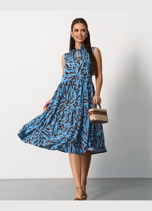 Бірюзова повсякденний сукні а-силует ISSA PLUS з абстрактним візерунком