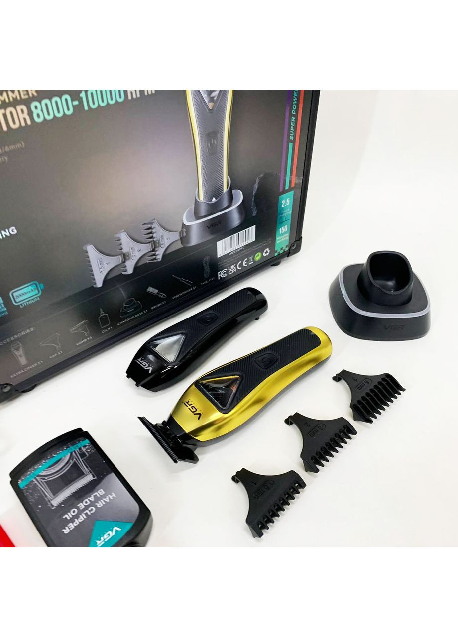 Триммер V-994, аккумуляторный, мотор MAGLEV VECTOR 3.0, 3 насадки, зарядная станция, кейс VGR (364666106)
