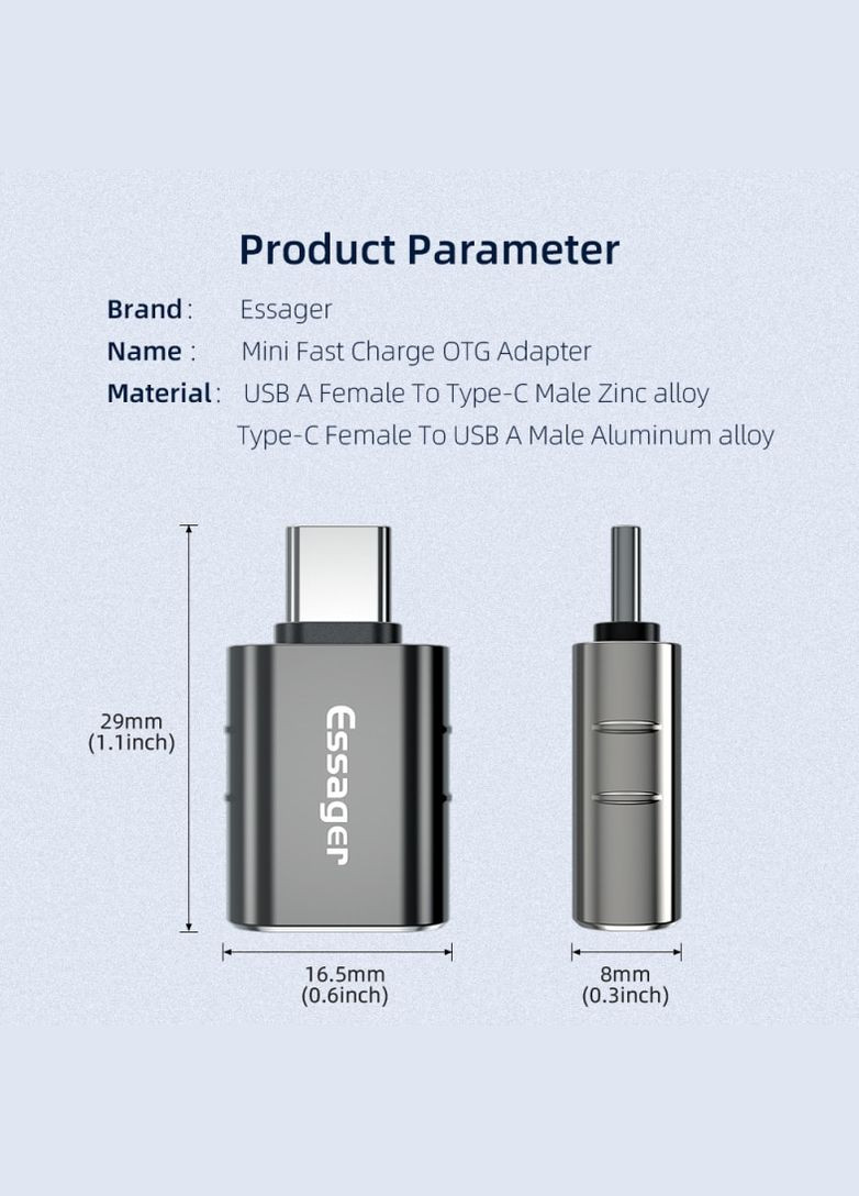 Перехідник OTG USB3.0 на Type-C Mini Fast Charge Black Essager (300523853)
