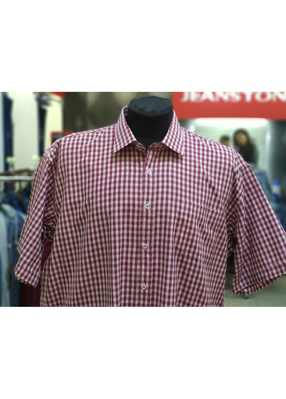 Сорочка чоловіча клітинка великого розміру кишеня 5XL бордо Zermon (351481015)