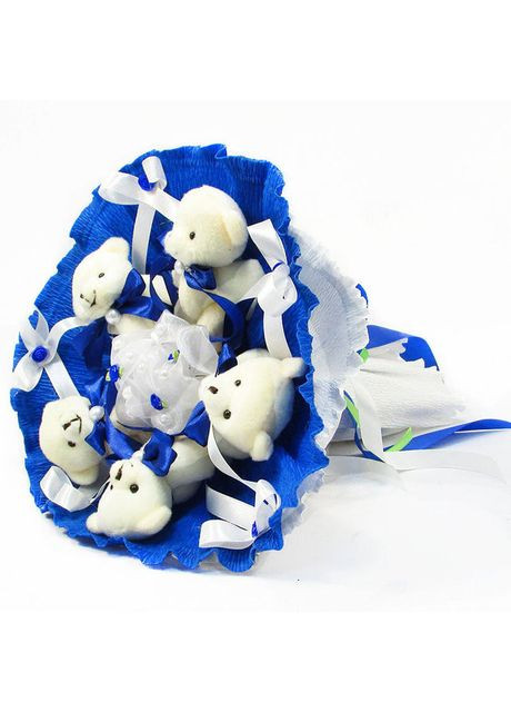 Букет із м'яких іграшок 5 ведмедиків Синій подарунок для дівчаток на свято плюшеві іграшки Igratoria (368758024)