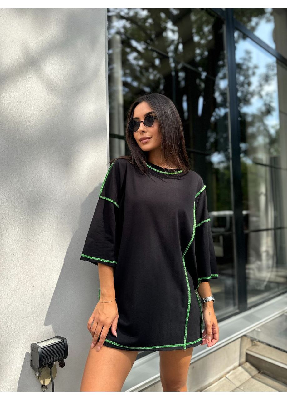 Зеленое повседневный платье-футболка оверсайз со швами наизнанку платье-футболка MonCher
