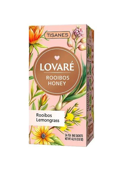 Чай Tisanes Rooibos Honey бленд ройбушу та трав’яного чаю з квітами 43.2 г (24 шт. х 1.8 г) Lovare (316684995)