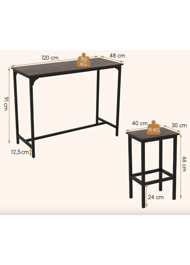 Барний стіл та 2 барні стільці Hoobro в стилі Loft Costway (361953091)