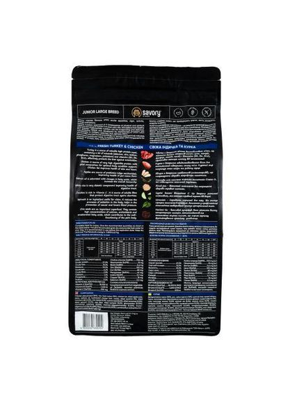 Сухой корм для юниоров больших пород, со свежей индейкой и курицей, 3 кг. Savory (322874692)
