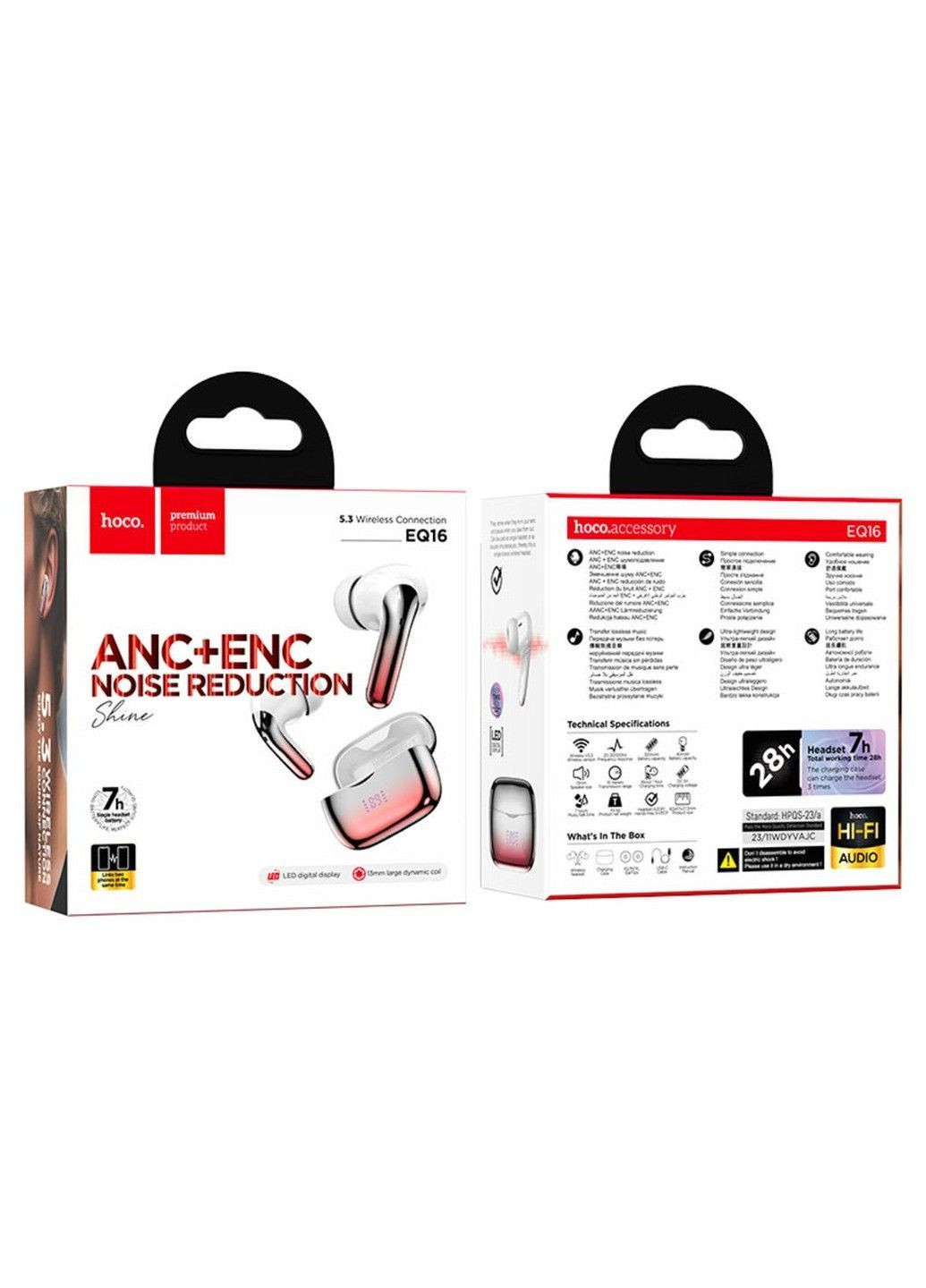 Бездротові навушники EQ16 Shine true wireless ANC+ENC Noise Reduction BT headset Red glaze Hoco (369457717)