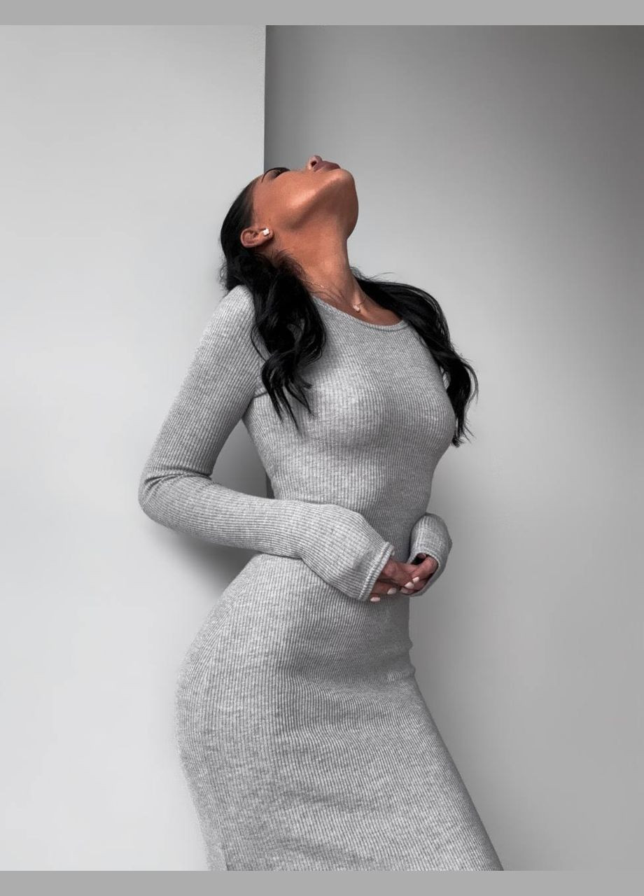 Сіра повсякденний сукня облягаюча з відкритою спиною No Brand однотонна