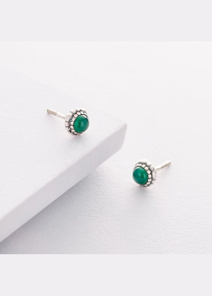 Срібні сережки - пусети з агатом 122082 Oniks (264023279)