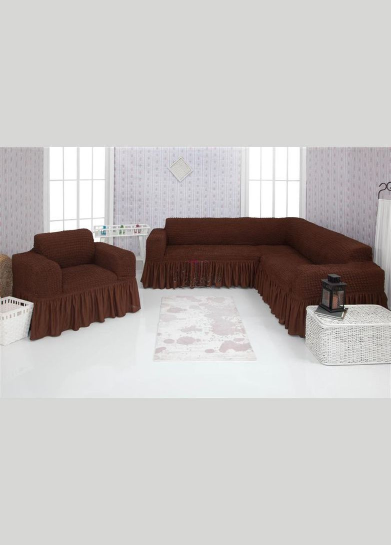 Чохол на диван кутовий та крісло 03-201 Темно-коричневий Venera (268547809)