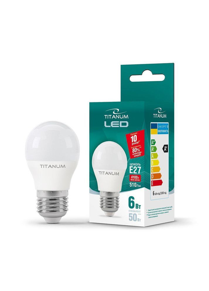 Лампа світлодіодна G45 6W E27 4100K Titanum (346089226)