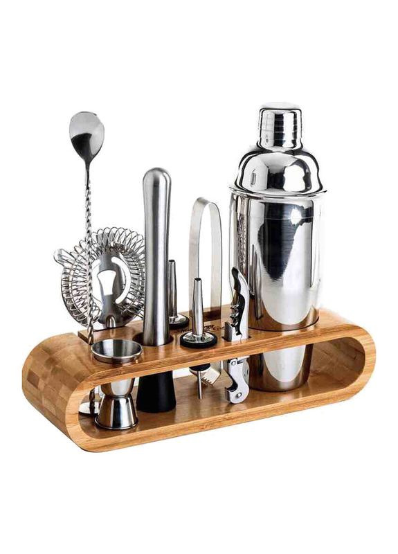 Набір для бару з 10 предметів із дерев'яною підставкою нержавіюча сталь МС-T10 Сріблястий Youchen (350349092)