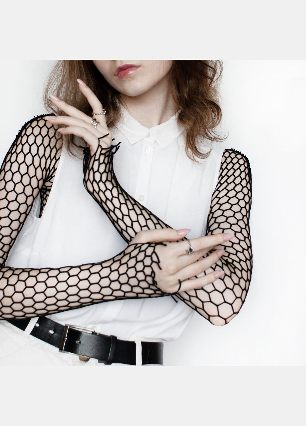 Лонгслів чорний сітчастий з довгими рукавами готика панк еластичний вільного крою химерний харадзюку азійський стиль альт гранж No Brand (315502005)