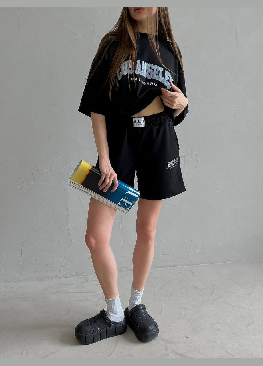 Женский летний костюм бежевый комплект футболка с шортами Los Angeles стильный качественный No Brand костюм (291418270)