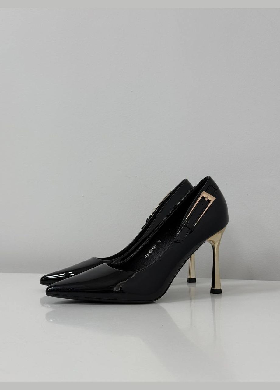 No Brand Жіночі стильні лакові чорні туфлі на шпильці туфлі-човники чорний з штучна шкіра, — демісезон (322858141)