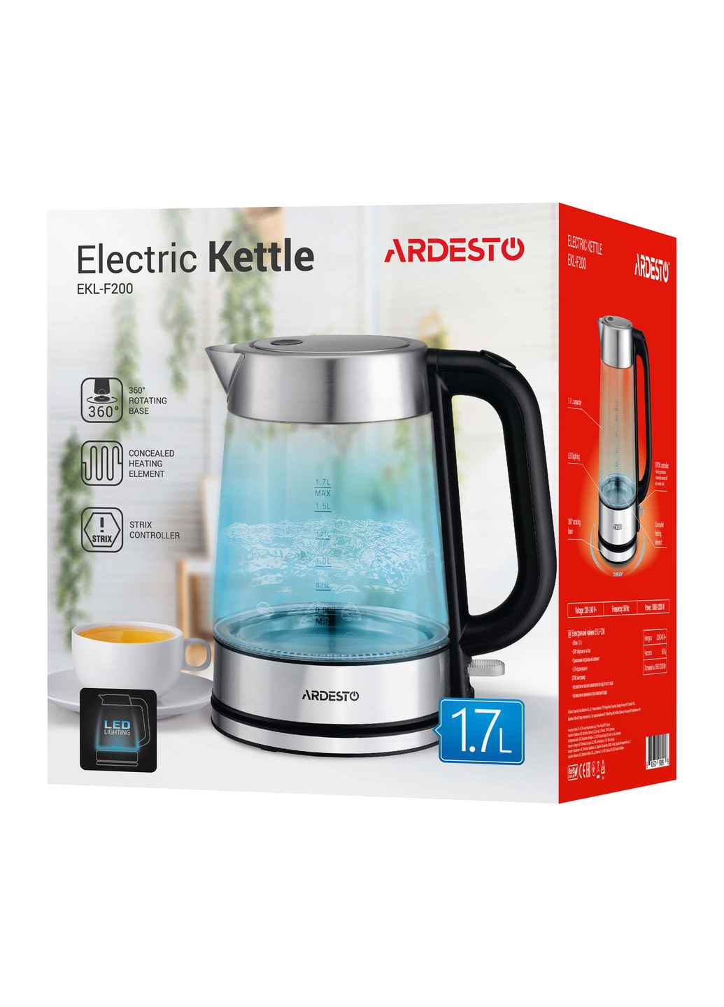 Электрочайник EKL-F200 1.7л/2150Вт/strix контроль/ корпус стекло/серебристая горловина Ardesto (324213284)