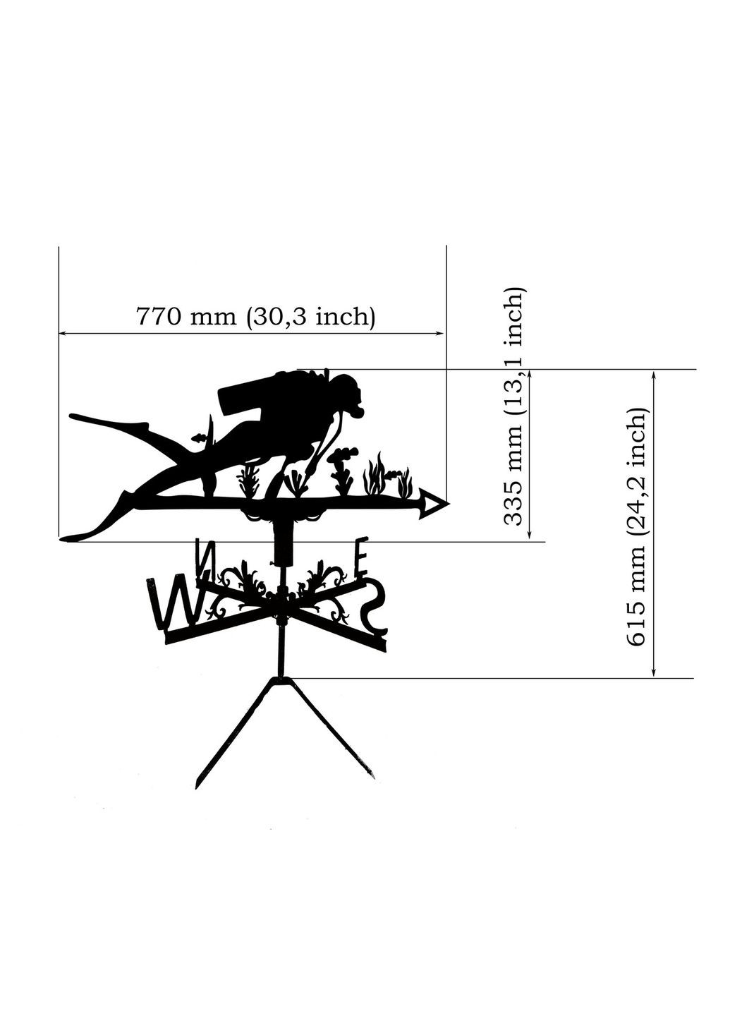 Флюгер на будинок Аквалангіст, Дайвер, флюгер на дах з металу 2 мм. No Brand (368896371)