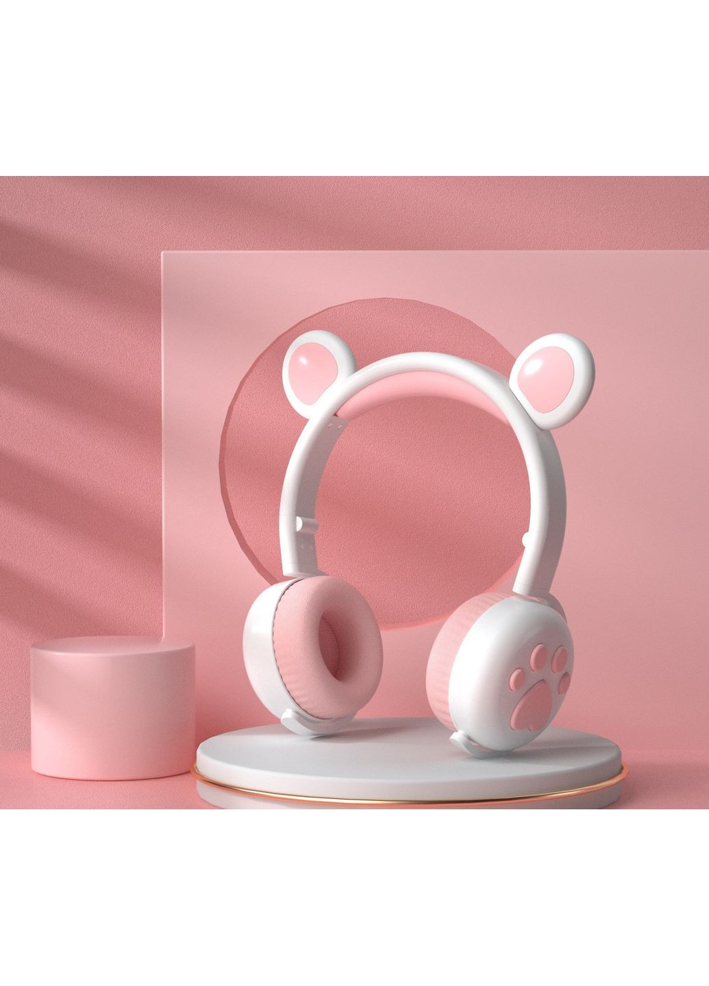 Бездротові дитячі навушники з мікрофоном ВК5 вушками ведмедика і LED підсвічуванням подарункові(Біла пудра) Atd (349824260)