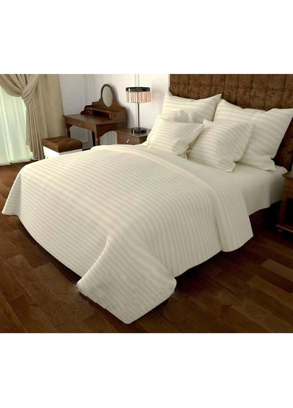 Постільна білизна Молочна Бязь страйп Двоспальна на резинці MERISET (278255502)