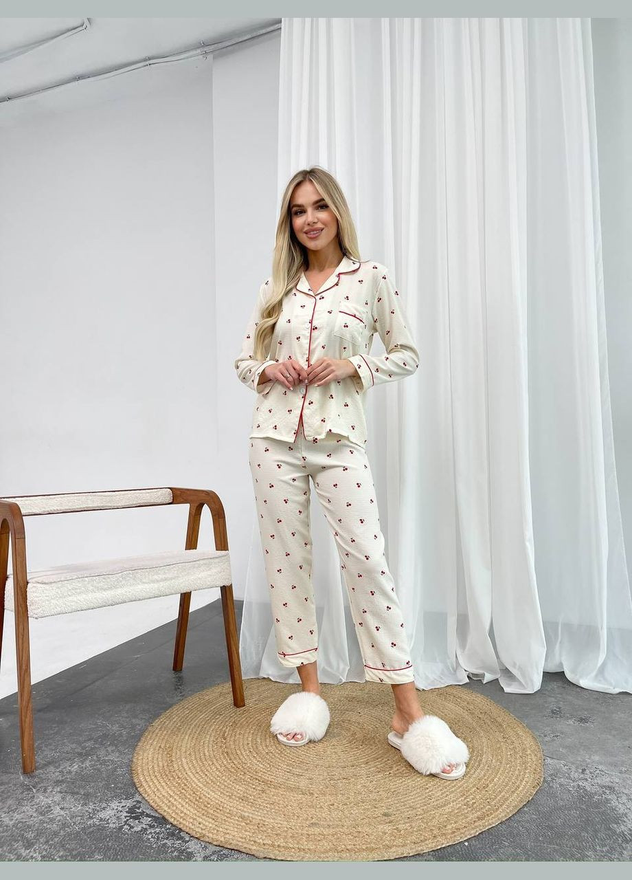 Молочна всесезон стильна піжама сорочка + брюки No Brand