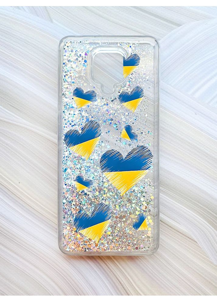 Чехол с плавающими блестками на Xiaomi Redmi Note 9 Pro/9 Pro Max/9S Серебристый Сердечко. Украина (принт 258) CASE CONTROL (360706521)