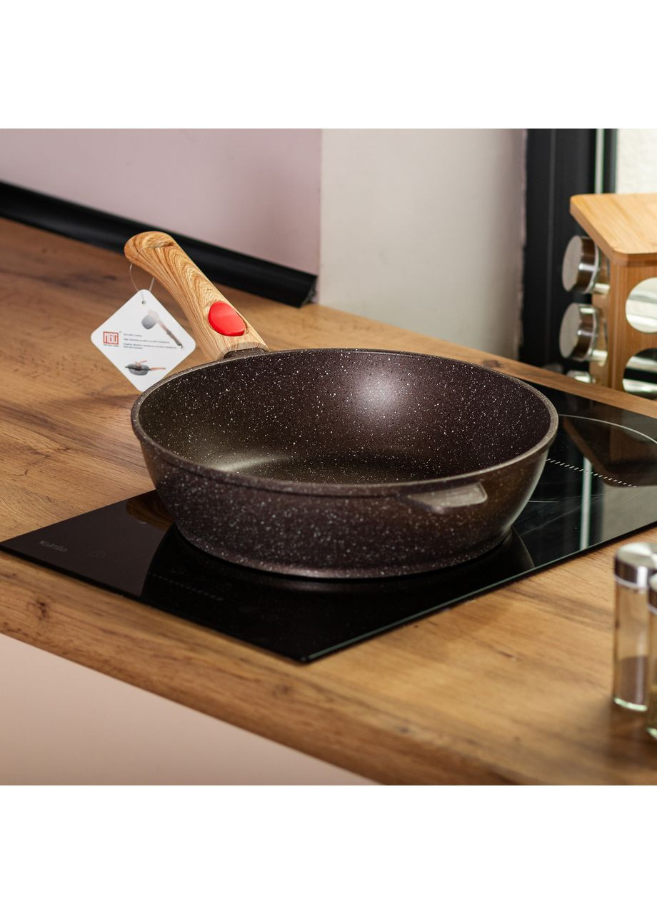 Сковорода алюмінієва 3.5 літра глибока зі скляною кришкою Ø 28 см кавова HP-4-465CO MGC (370802516)