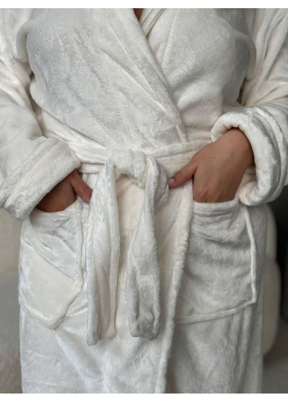Теплий махровий халат PLUS SIZE з капюшоном / Жіночий халат великих розмірів махровий білий No Brand (370976351)