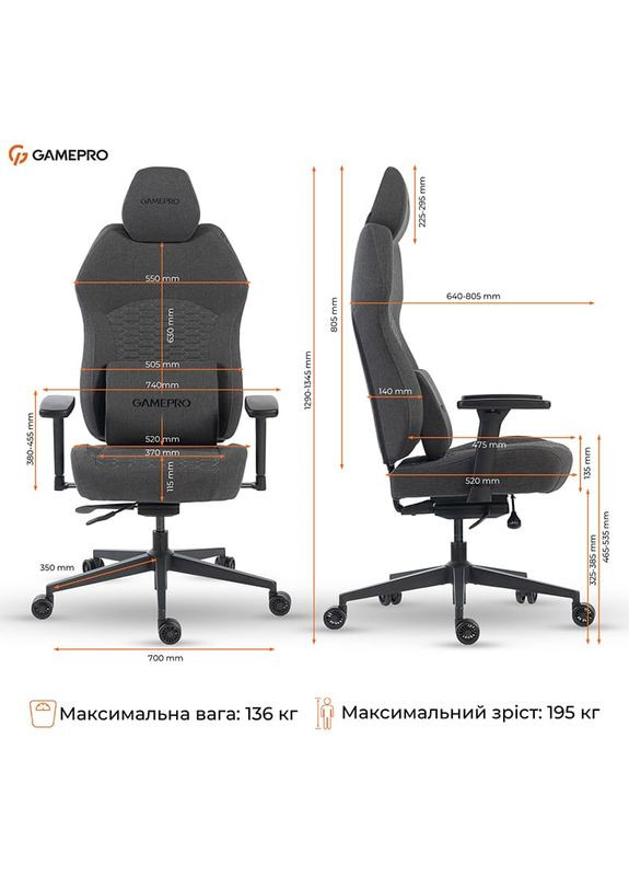 Кресло GC760DG Dark Grey Fabric GAMEPRO (364872966)