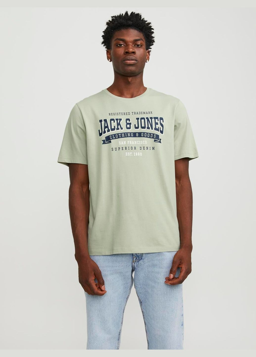 Світло-зелена футболка basic,блідо-зелений з принтом,jack&jones Jack & Jones