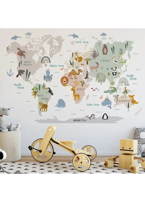 Наклейка для дитячої кімнати Карта світу та тварини My Map (366027148)