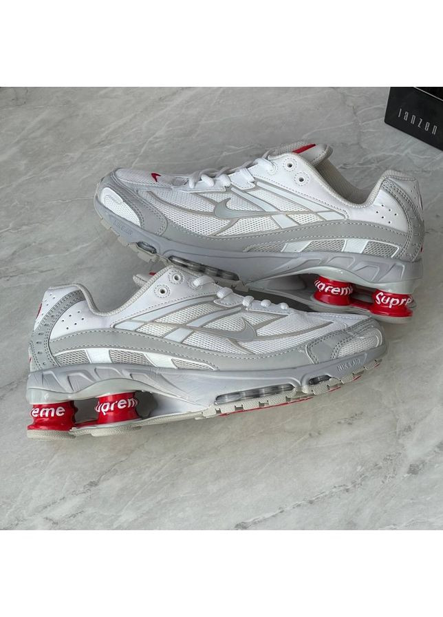 Белые демисезонные кроссовки мужские и женские nike shox ride 2 sp x supreme white | найк шокс райд 2 сп белые No Brand