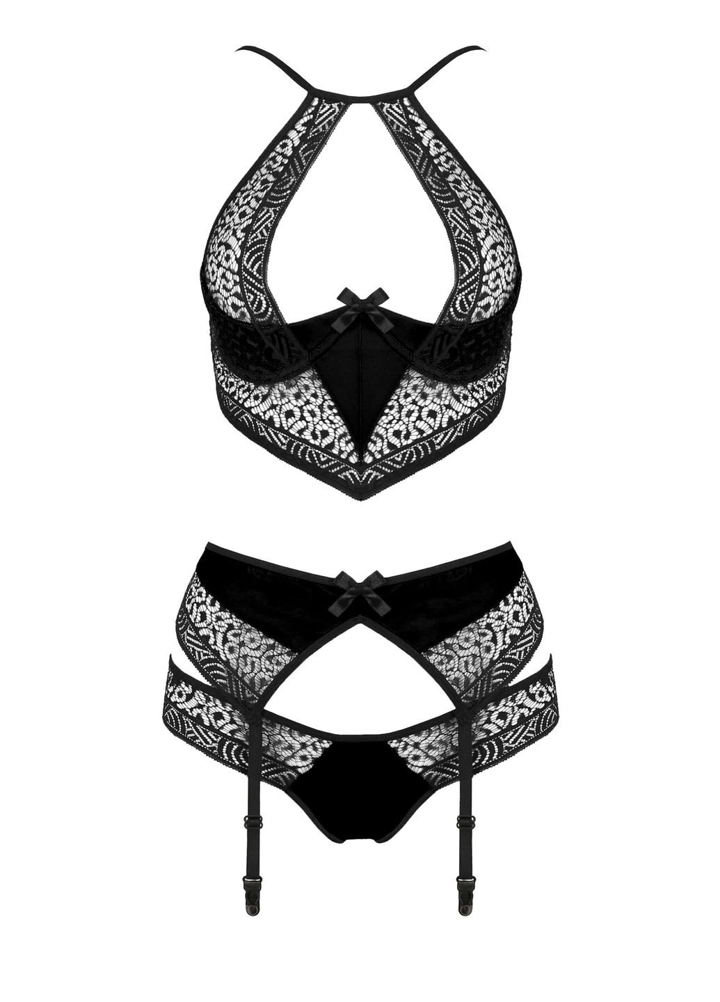 Комплект белья с ажурными вставками и поясом для чулков SCARLET SET black Passion (331171636)