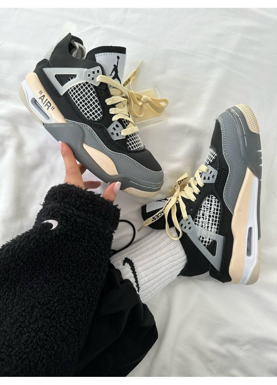 КРОСІВКИ ЖІНОЧІ NIKE AIR JORDAN 4 X OFF WHITE BLACK BEIGE НАЙК АІР ДЖОРДАН No Brand чорні демісезони (368647173)
