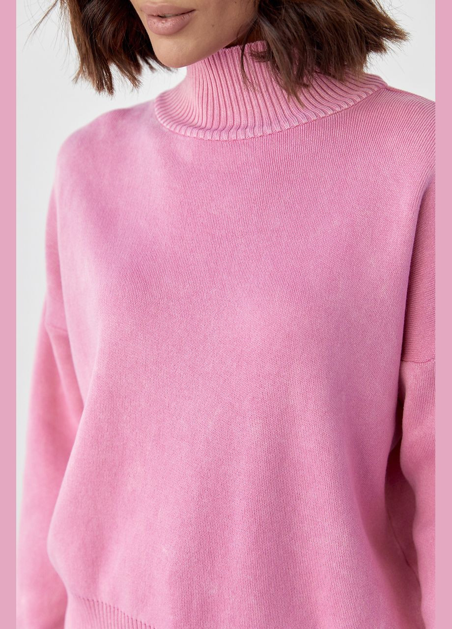 Розовый зимний женский свитер в технике тай-дай 6316 Lurex