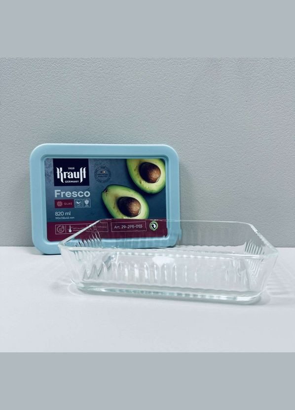 Контейнер стеклянный прямоугольный с пластиковой крышкой 820 мл Fresco 29-298-055 Krauff (340458526)