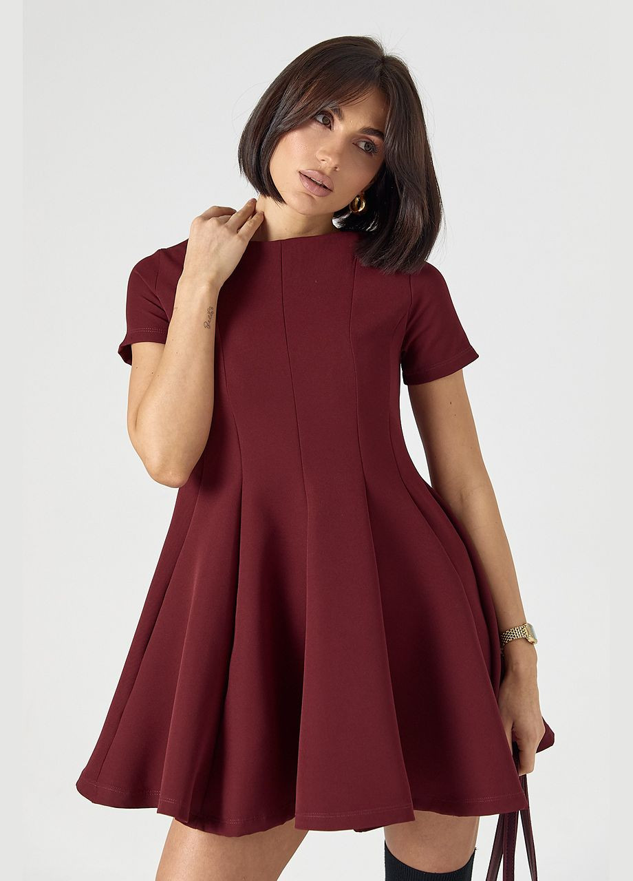 Бордова жіноча міні-сукня з короткими рукавами Lurex