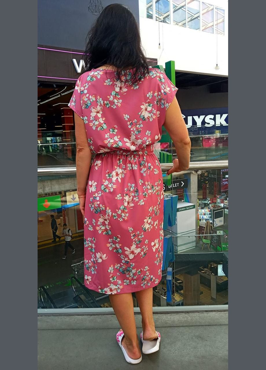 Розовое кэжуал летнее платье с поясом 2 Льва
