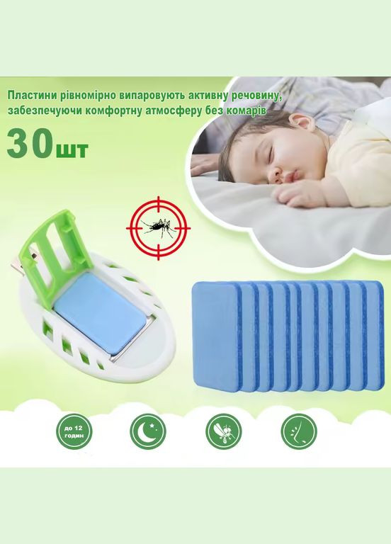 Пластини від комарів та мошок для фумігатора USB та від мережі, захист від комарів 30 пластин, до 12 годин No Brand (324834251)