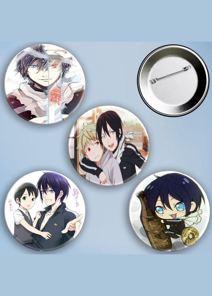 Значки на булавці набір 4 шт Аніме Бездомний Бог #1 металеві на шпильці 56 мм No Brand (303108197)