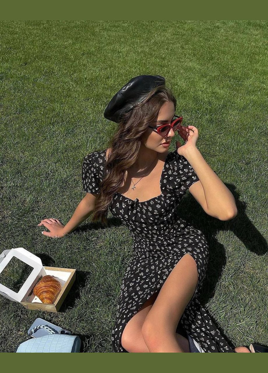 Чорна сукня у квітковий принт No Brand з квітковим принтом