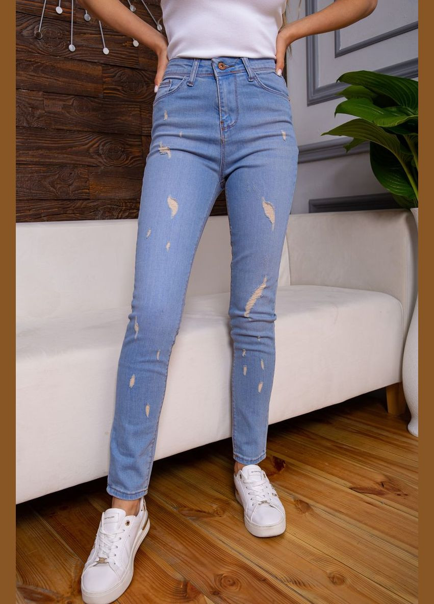 Рваные женские джинсы скинни, голубого цвета, Ager - (292131225)