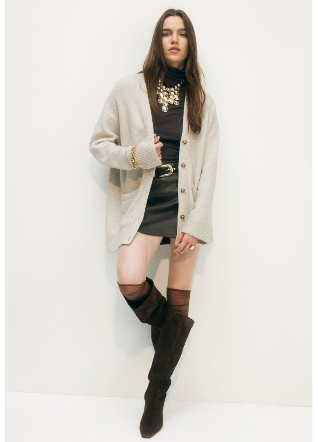 Жіночий кардіган оверсайз Н&М (57727) XS Світло-бежевий H&M (305026489)