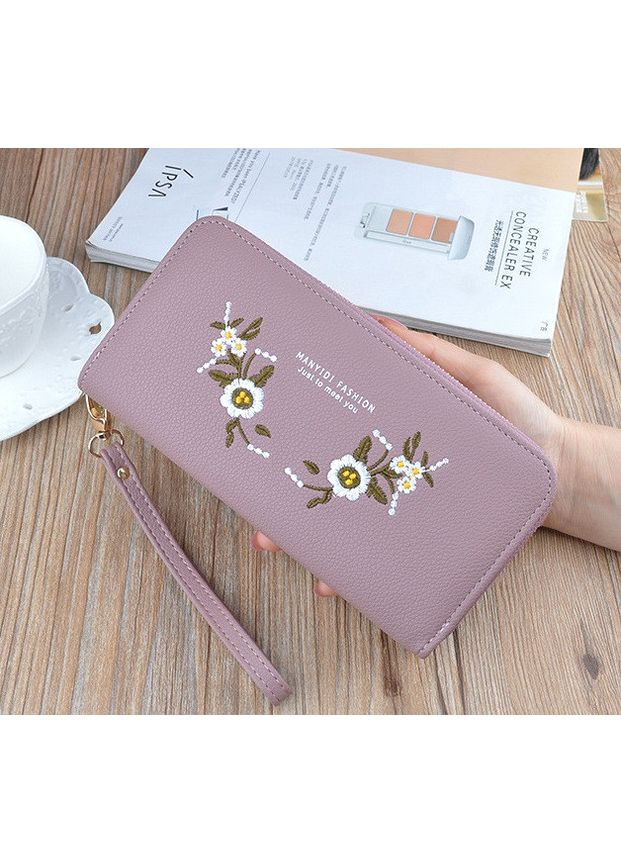Модний жіночий гаманець клатч з вишивкою квітами на блискавці Фіолетовий екошкіра для дівчатний гаманець ProDobro (363221287)