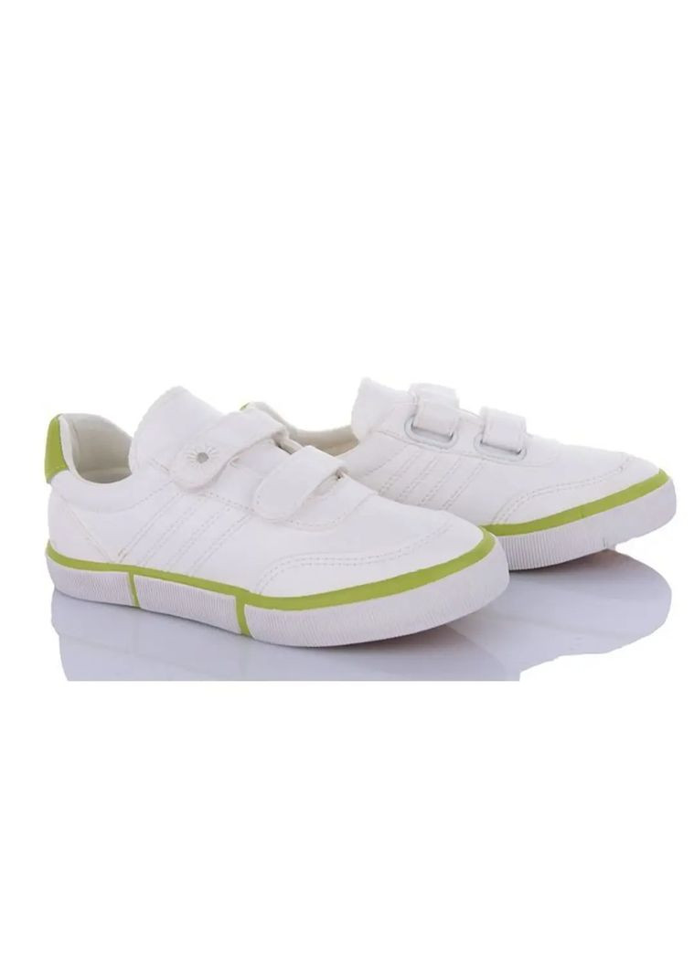 Білі дитячі білі кеди для хлопчика на липучках із салатовими вставками — стильні до джинсів і шортів BIG