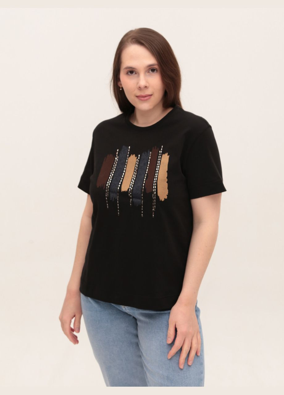 Жіноча футболка чорна пряма з принтом MDG Пряма - (323202289)
