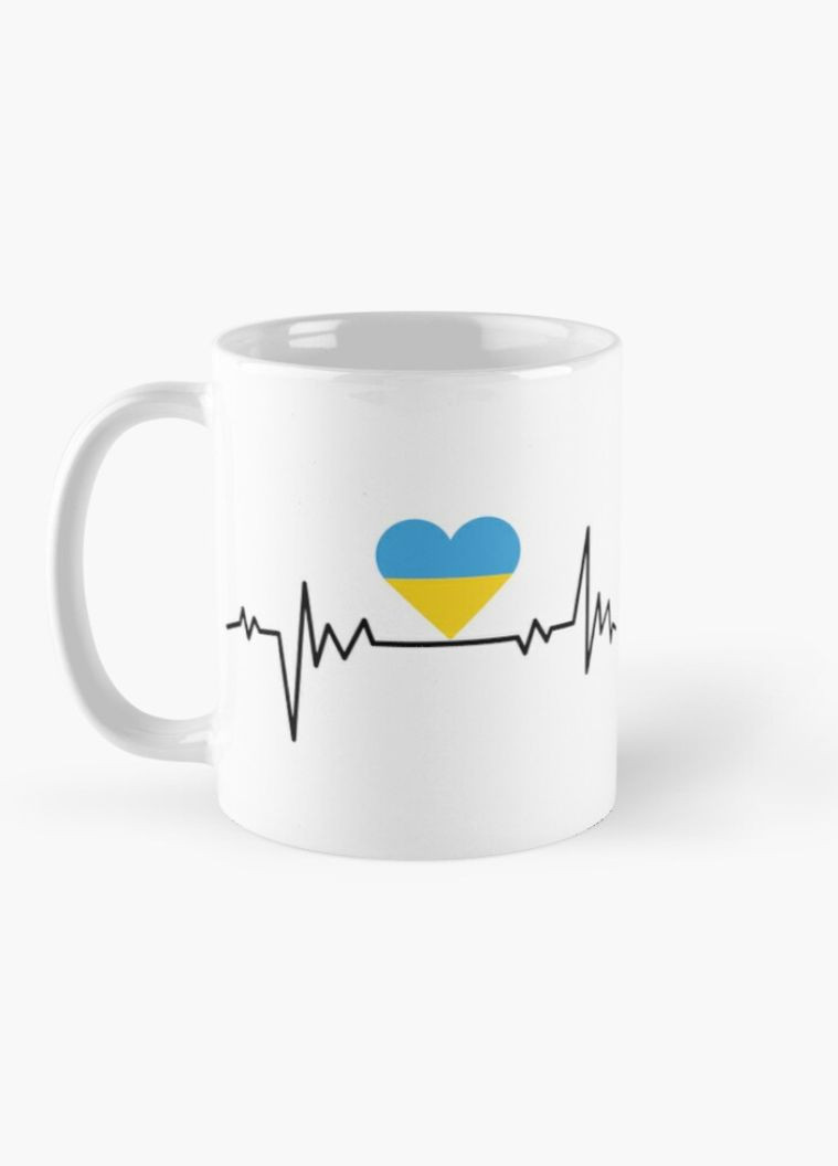 Чашка Керамічна Кружка з принтом Україна Кардіограма серце Біла 330 мл Orca (317320517)