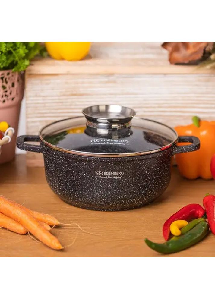 Кастрюля-казан на 3,3 л 22 см с мраморным покрытием (EB-8117) Edenberg (360654623)