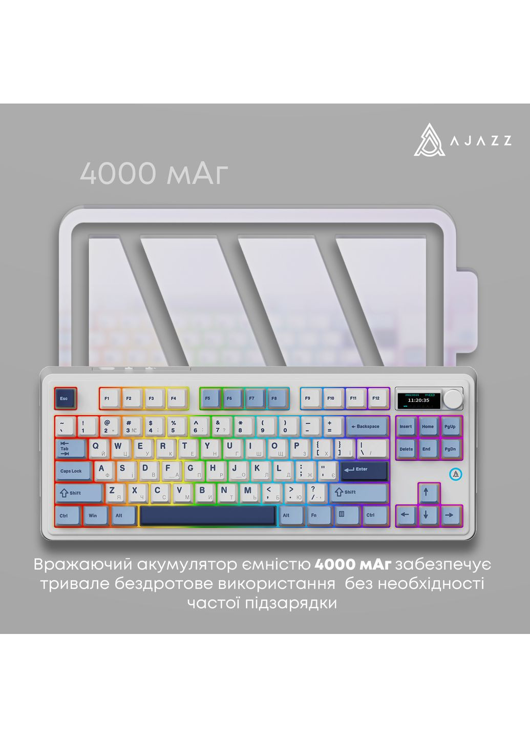 Клавиатура беспроводная AK870 Plus Murad Switch White (AK870-MU-BWD) Ajazz (356728768)
