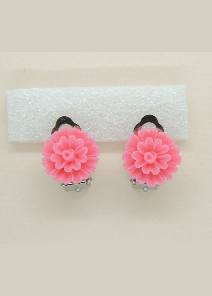 Серьги клипсы детские для ушей без пробивания цветок Ярко Розовая Хризантема Liresmina Jewelry (285110915)