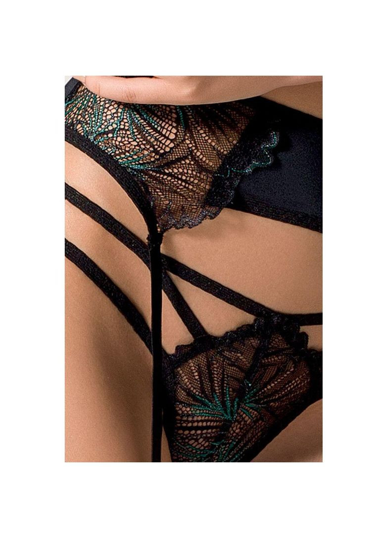 Черный демисезонный комплект белья floris set black s/m - exclusive: лиф, трусики, пояс для чулок Passion